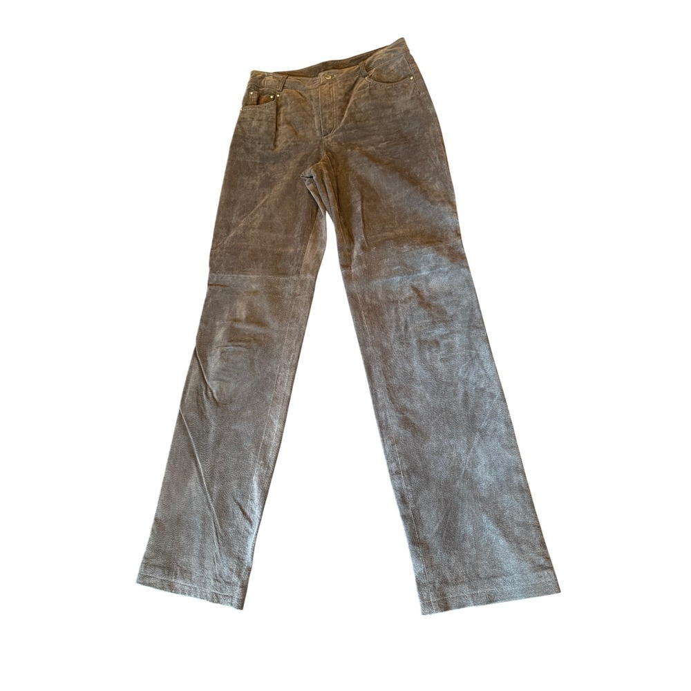 Newport News Pants Brown Genuine Leather Suede Straight Leg 5-Pocket Mid Rise
